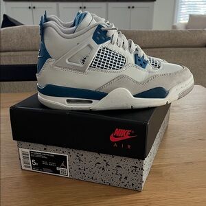 Nike Air Jordan 4 White and Blue Sneakers